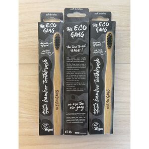 3 Pack- The Eco Gang Charcoal Toothbrush‎ Plant Based Sensitive Vegan Black